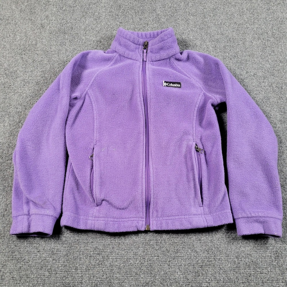 Columbia Fleece Jacket Youth Small Purple Full Zip Solid Lightweight Layer